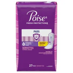 Poise Incontinence & Postpartum Pads for Bladder Leaks, 6 Drop Ultimate Absorbency, Long Length, 27 Count