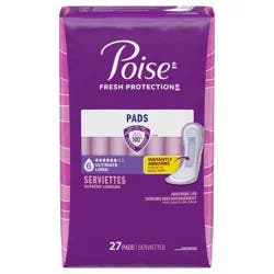 Poise Incontinence & Postpartum Pads for Bladder Leaks, 6 Drop Ultimate Absorbency, Long Length, 27 Count