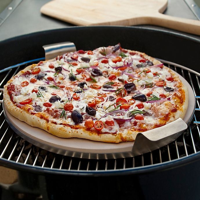 slide 2 of 3, Pizzacraft Round Pizza Stone with Solid Stainless Steel Tray, 15 in