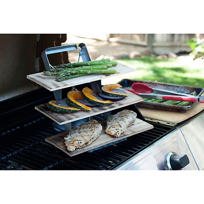 slide 2 of 3, Charcoal Companion Stainless 3-Tier Grill Plank Rack with Cedar Planks, 1 ct