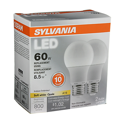 slide 1 of 1, Sylvania 8.5 Watt LED Light Bulb - Soft White , 2 ct