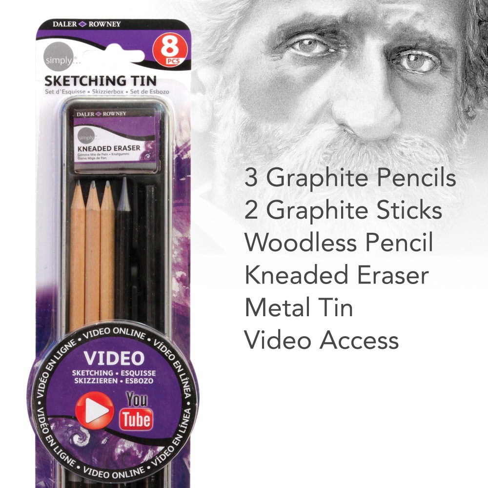 slide 3 of 3, Daler-Rowney Simply Sketching Tin Assorted Pencils, 8 ct