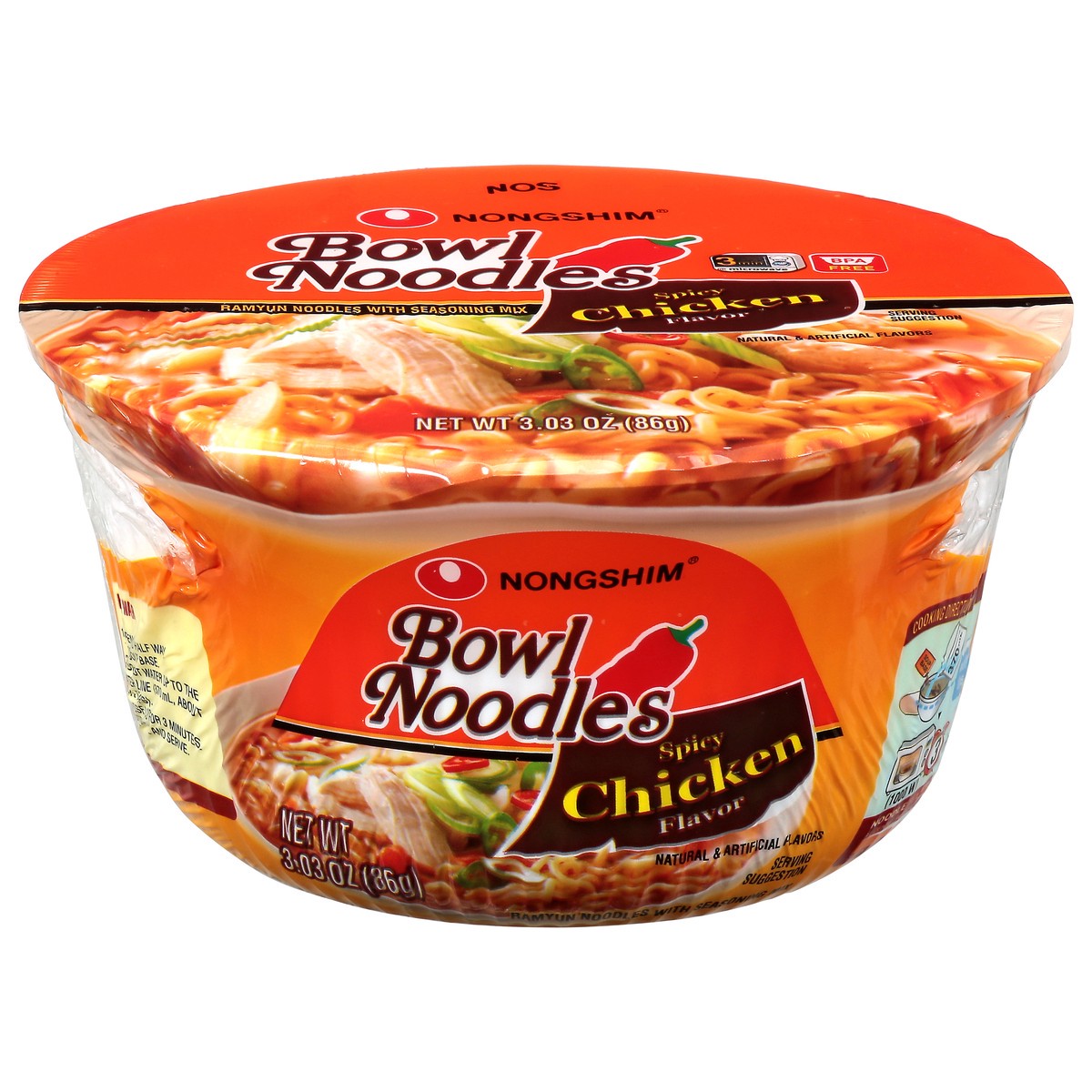 slide 1 of 1, Nongshim Spicy Chicken Flavor Bowl Noodle Soup, 3.03 oz