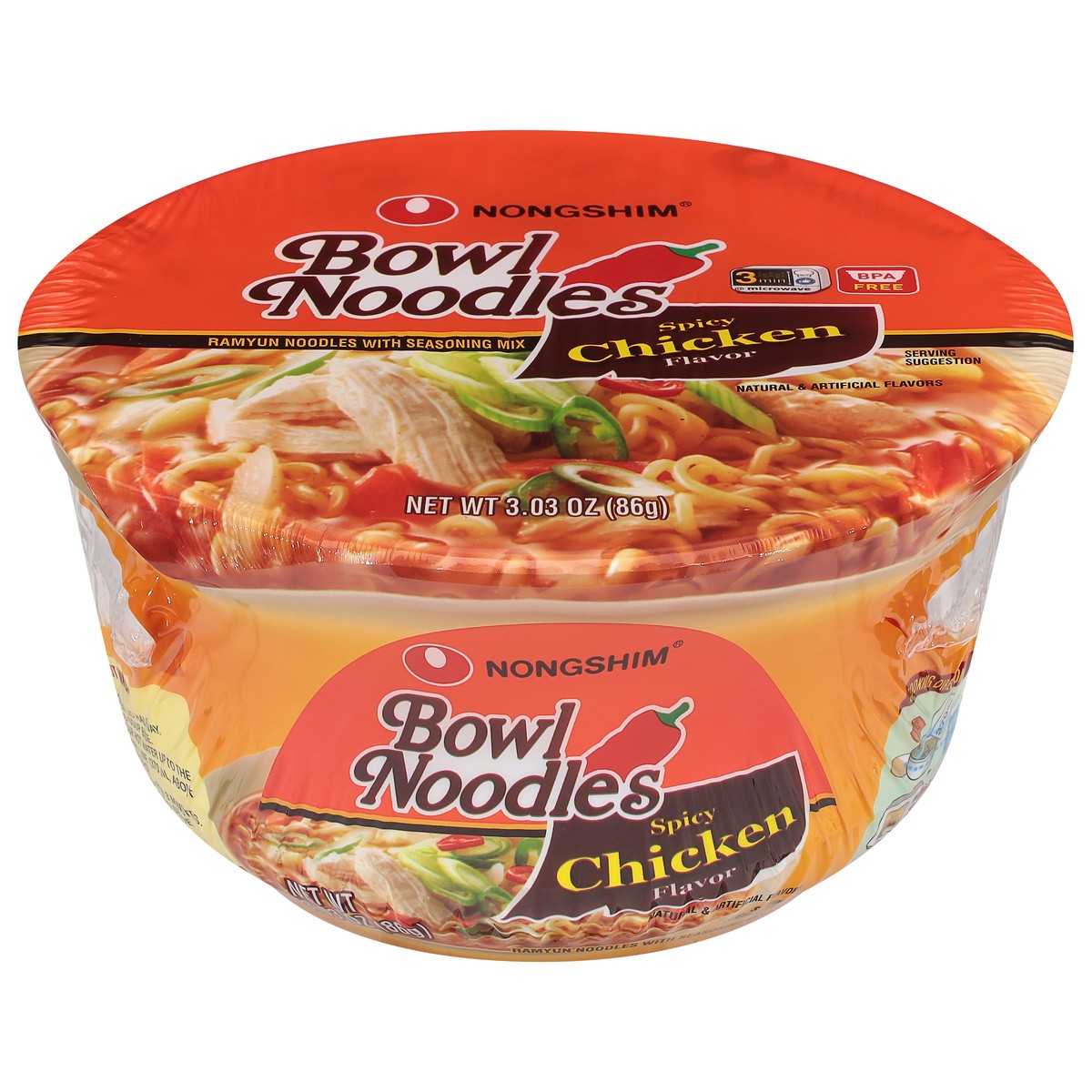 slide 1 of 1, Nongshim Spicy Chicken Flavor Bowl Noodle Soup, 3.03 oz