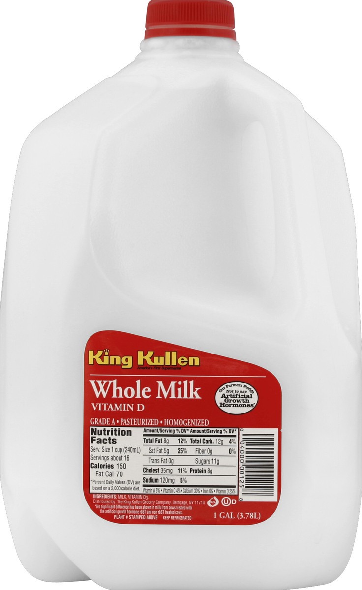 slide 1 of 8, King Kullen Whole Milk, 128 fl oz