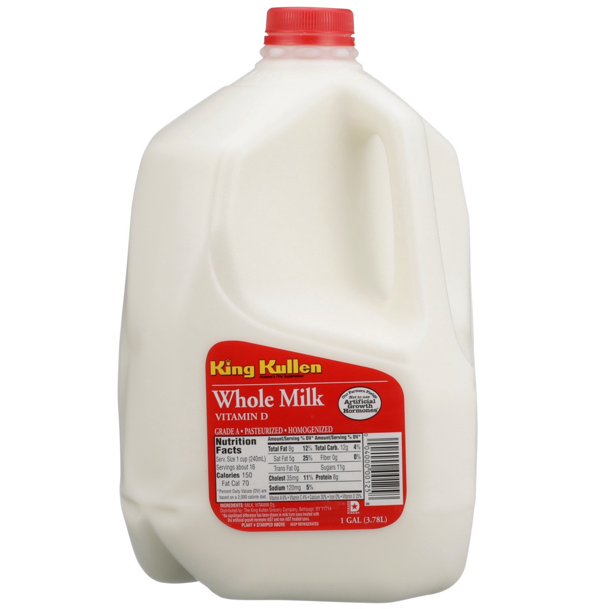 slide 4 of 8, King Kullen Whole Milk, 128 fl oz
