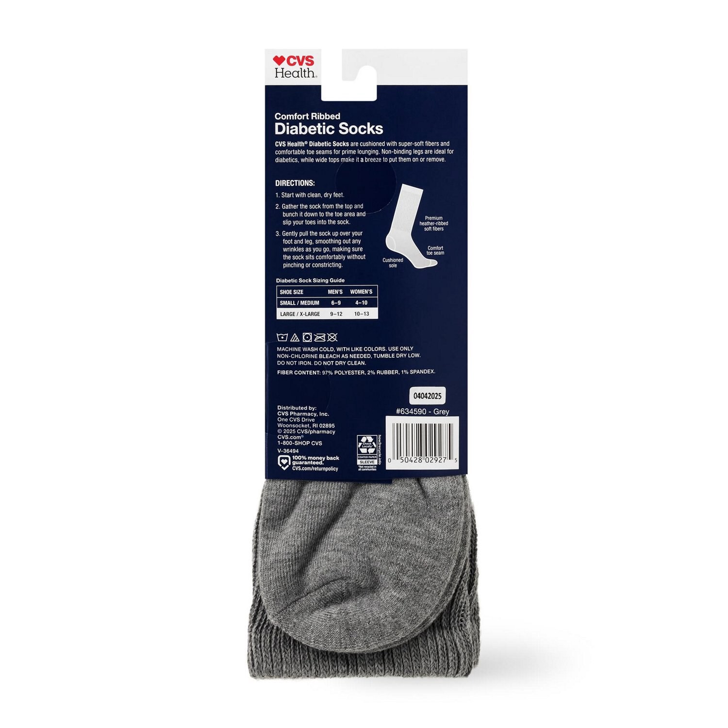 slide 4 of 4, Cvs Health Crew Comfort Socks For Diabetics, S/m, Whit, 2 Pr, 1 ct