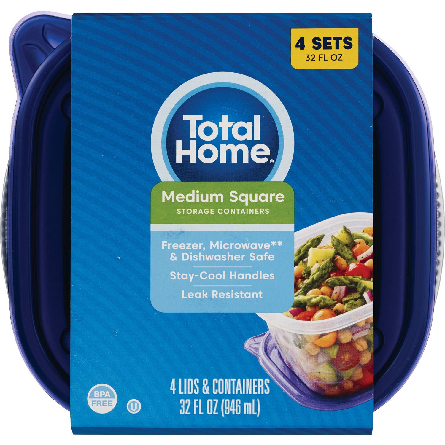 slide 2 of 4, Total Home Medium Square Food Storage Containers, 32 Oz, 4 Ct, 4 ct