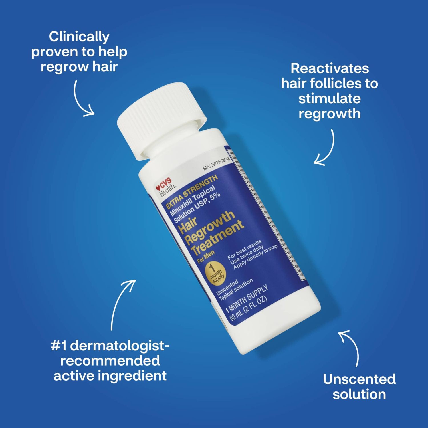 slide 2 of 5, Cvs Health Men's Extra Strength 5% Minoxidil Solution For Hair Regrowth, 1 Month Supply, 2 oz