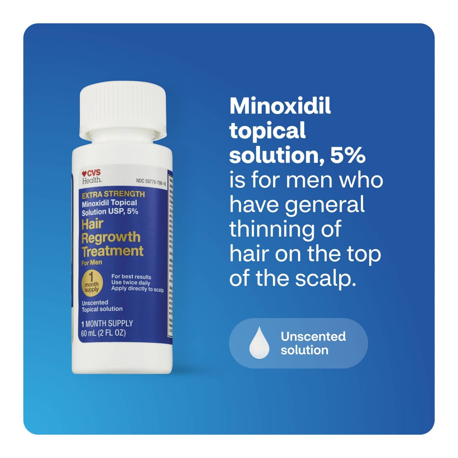 slide 5 of 5, Cvs Health Men's Extra Strength 5% Minoxidil Solution For Hair Regrowth, 1 Month Supply, 2 oz