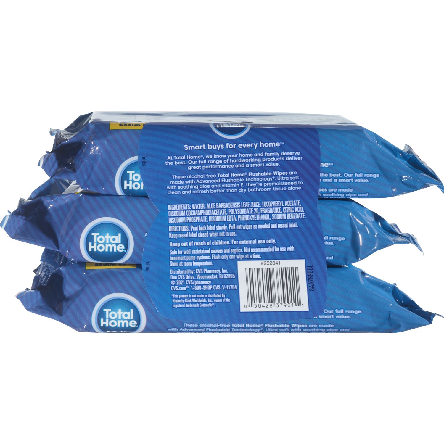 slide 2 of 5, Total Home Flushable Moist Wipes Refill, 180 Ct, 60 ct