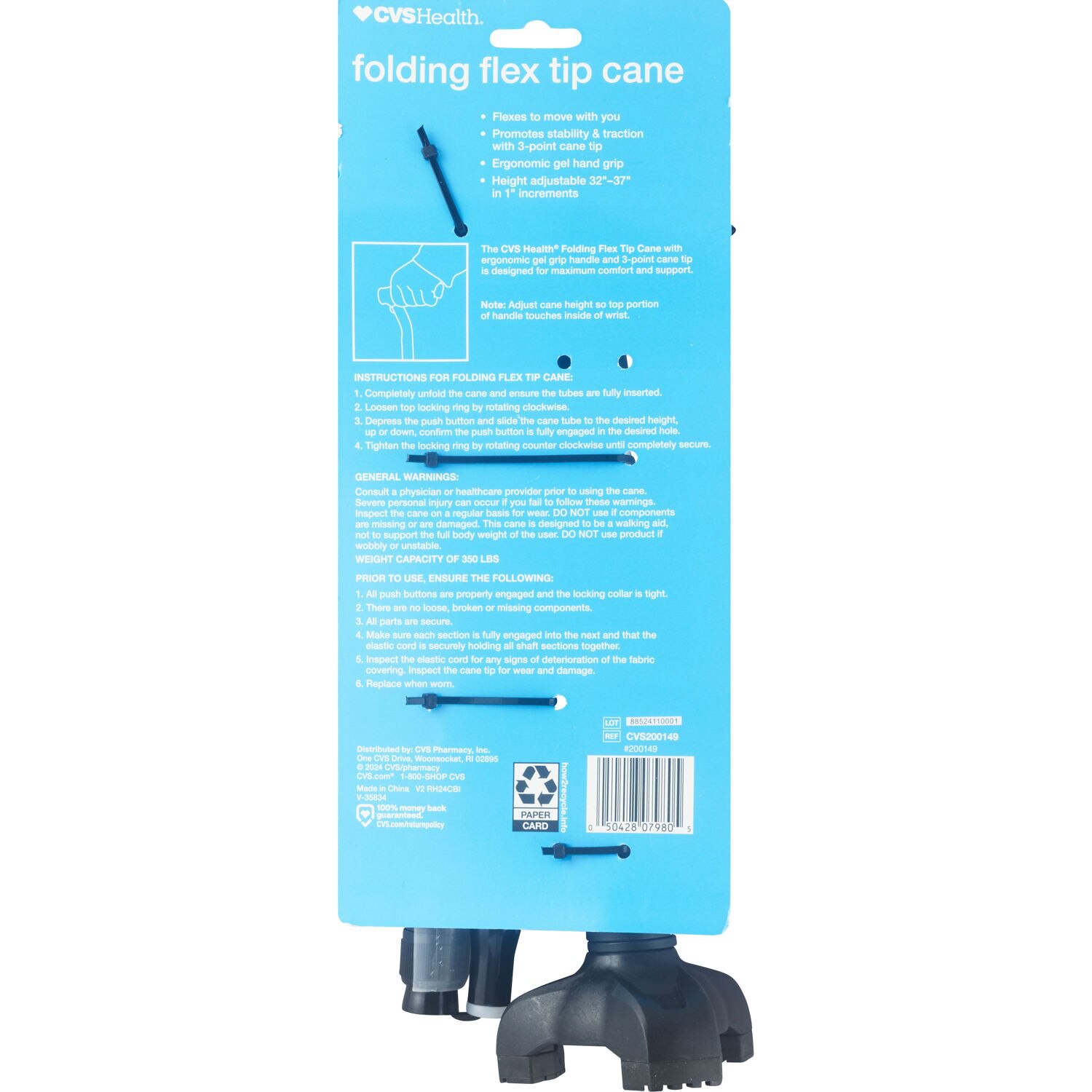 slide 2 of 2, CVS Health Cvs Folding Flex Tip Cane, 1 ct