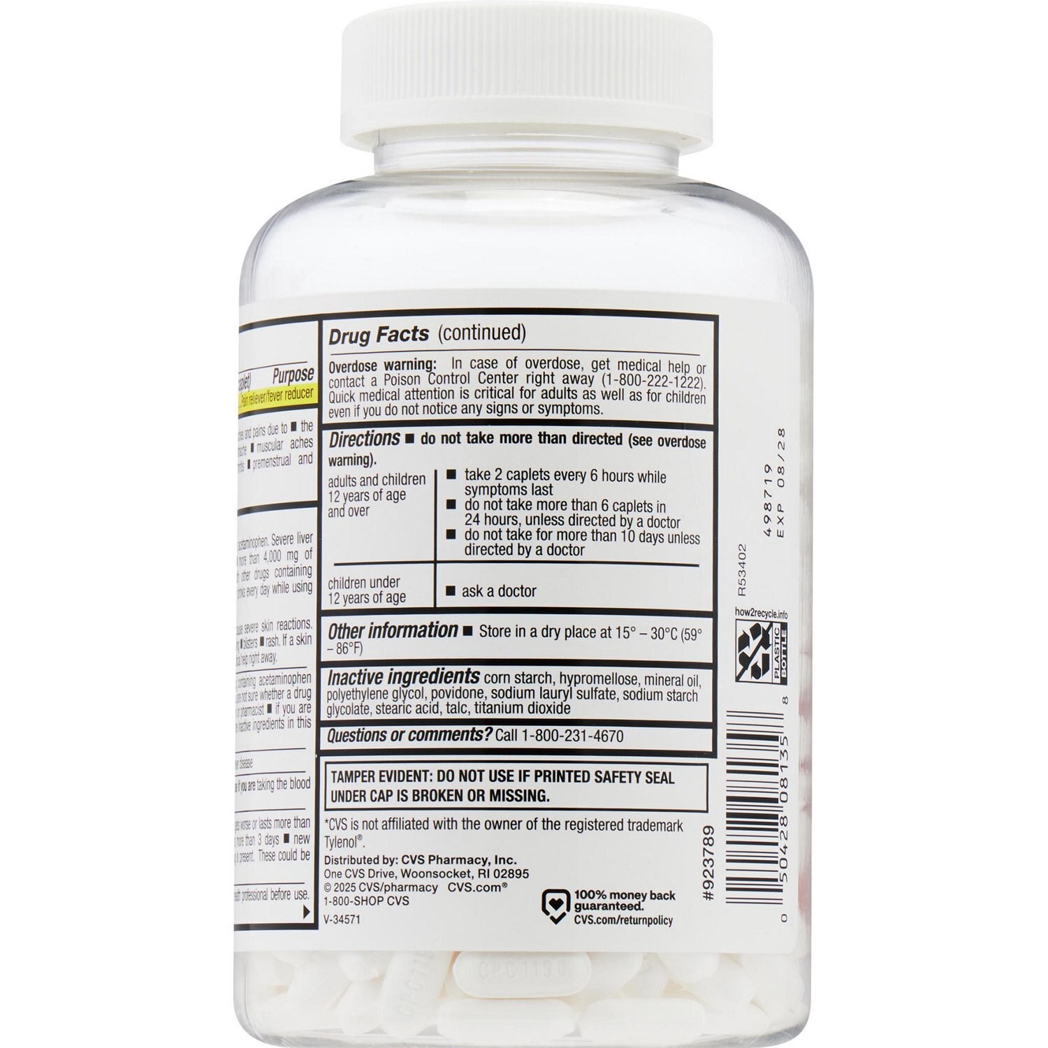 slide 9 of 9, Cvs Health Extra Strength Acetaminophen Pain Reliever & Fever Reducer 500 Mg Caplets, 500 Ct, 500 ct