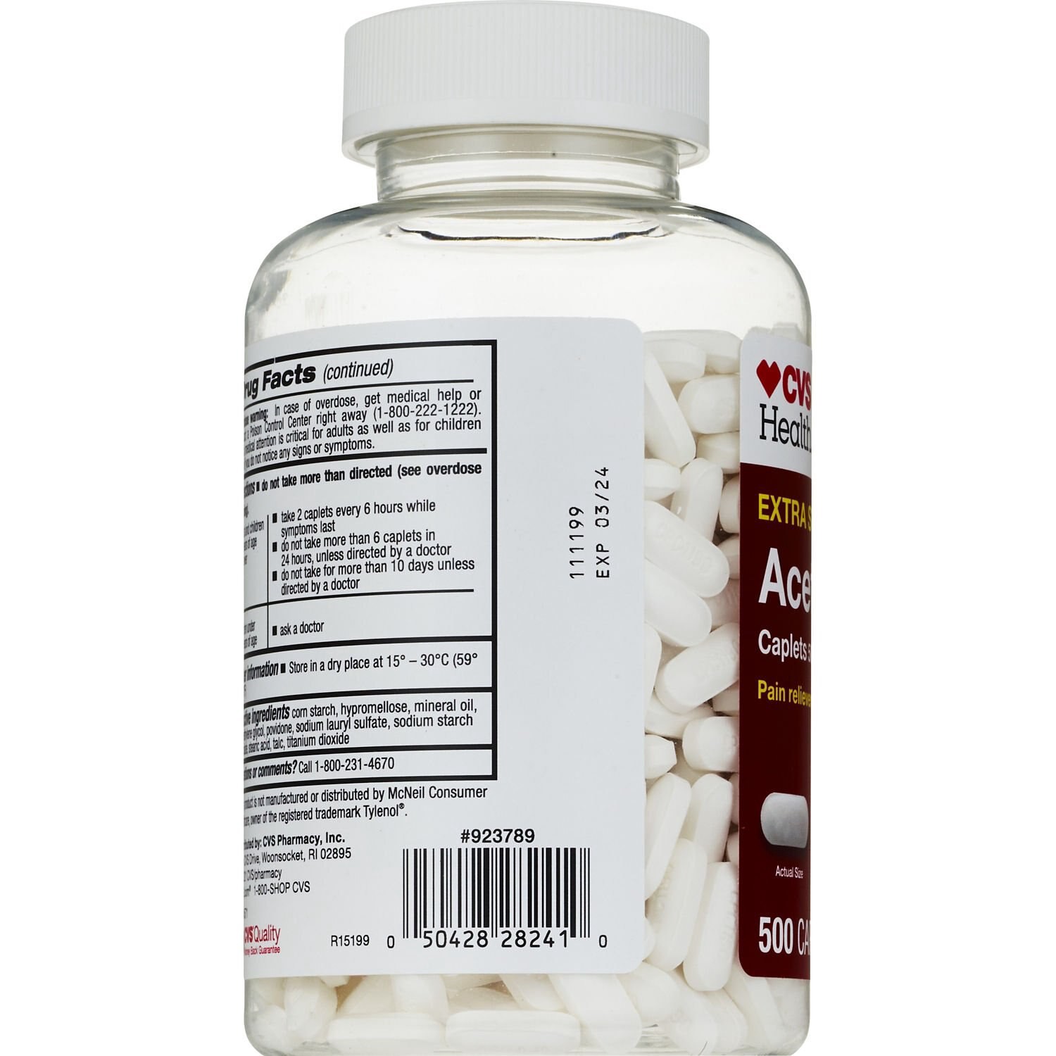 slide 2 of 9, Cvs Health Extra Strength Acetaminophen Pain Reliever & Fever Reducer 500 Mg Caplets, 500 Ct, 500 ct