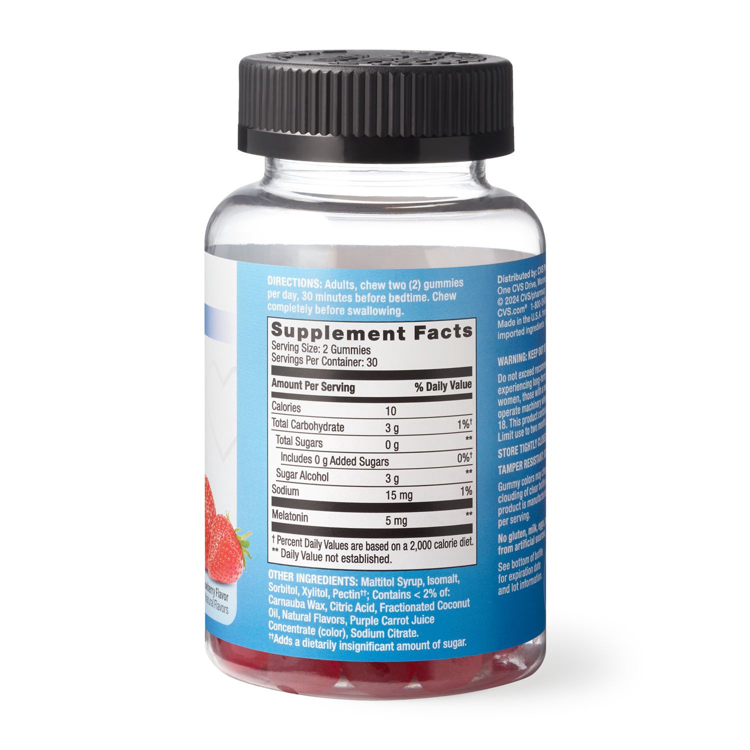 slide 4 of 4, CVS HEALTH Cvs Zero Sugar Melatonin Gummy 5Mg Strawberry, 60 ct