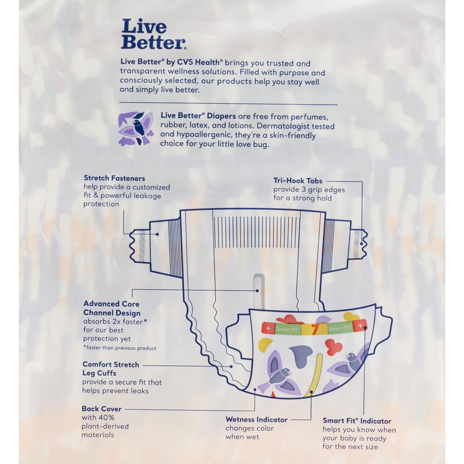 slide 3 of 3, CVS Health Live Better Diapers Ultra Soft Plant-Based Back Cover Size 7, 30 Ct, 30 ct