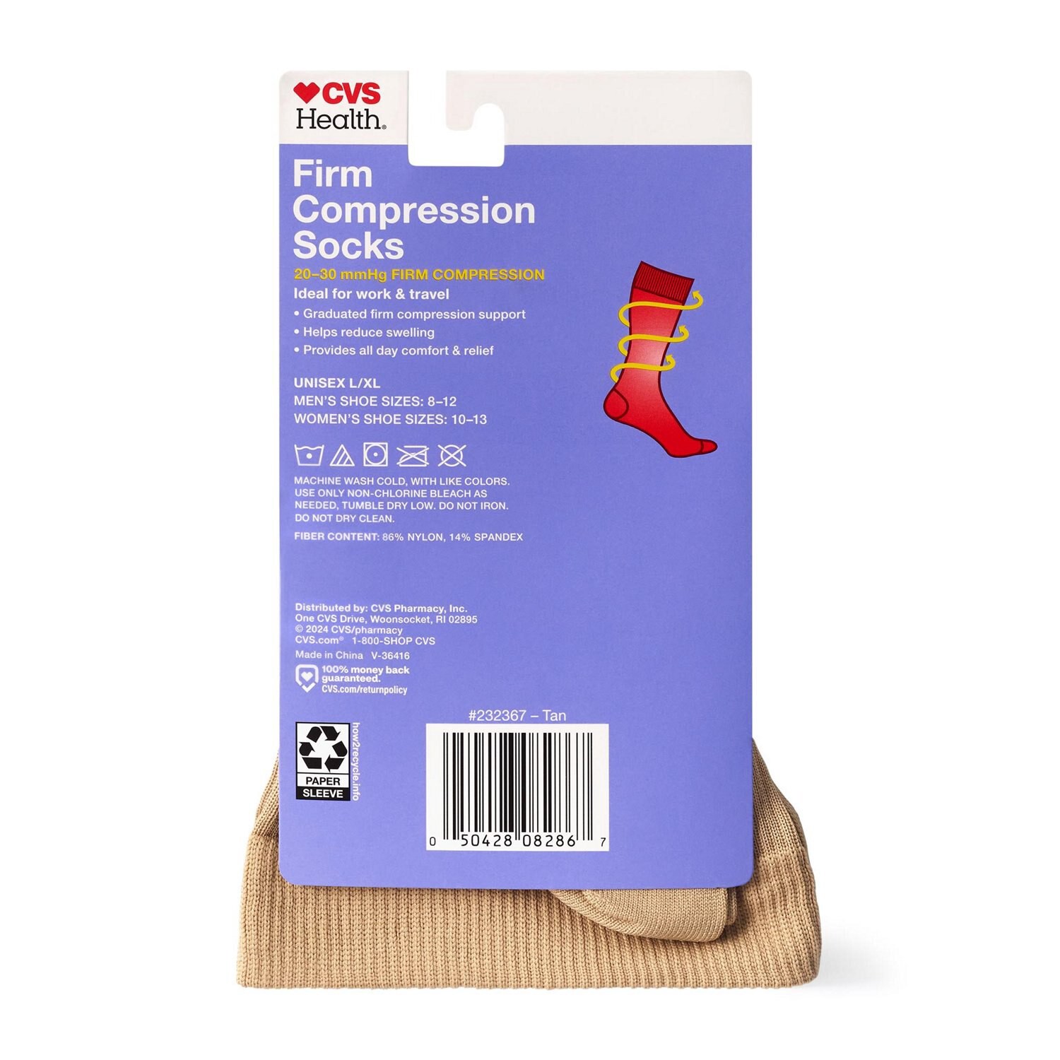 slide 2 of 3, CVS Health Firm Compression Socks, Tan, L/Xl, 1 ct
