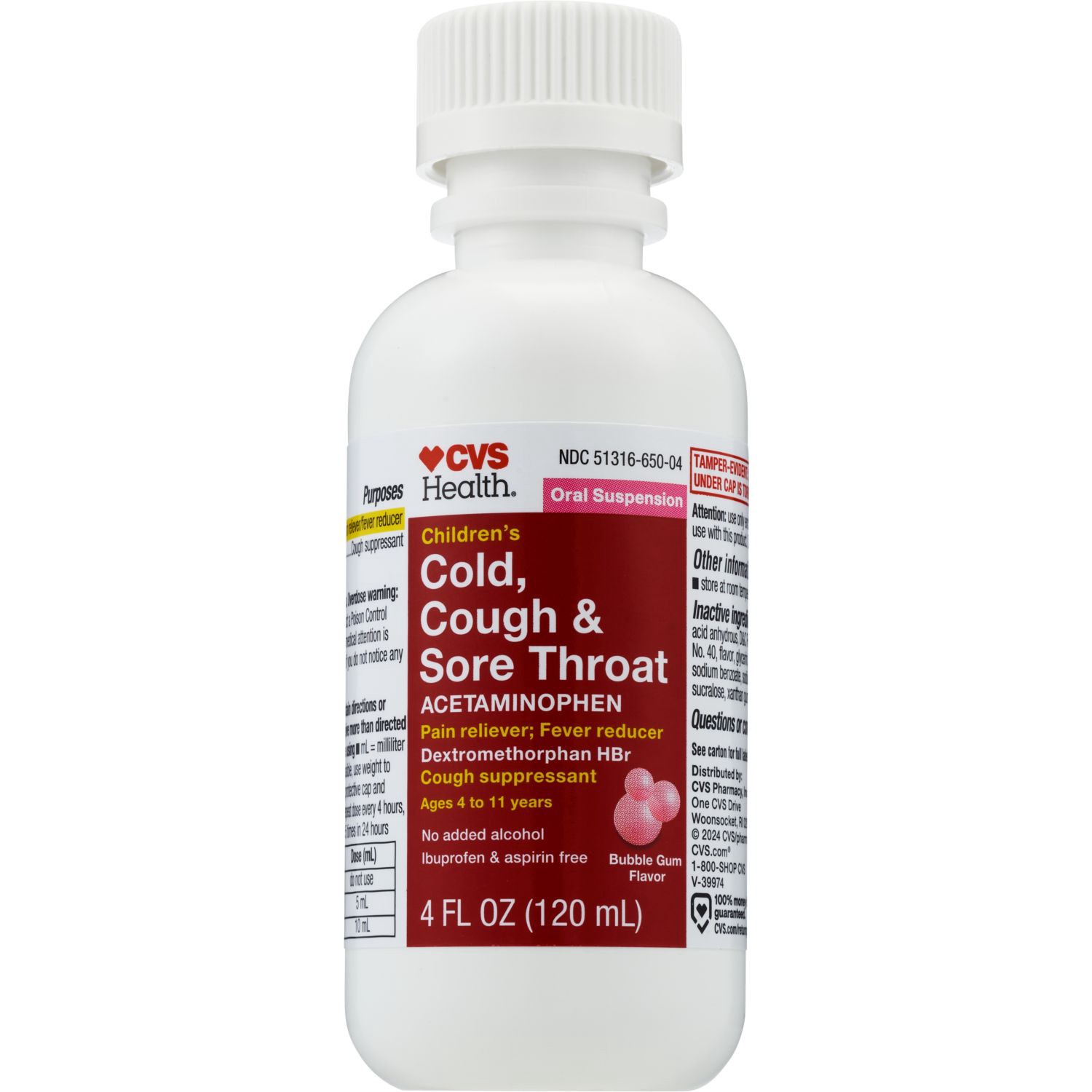slide 2 of 3, CVS Health Children's Cold + Cough + Sore Throat Apap Liquid, Bubblegum, 4 Oz, 4 oz