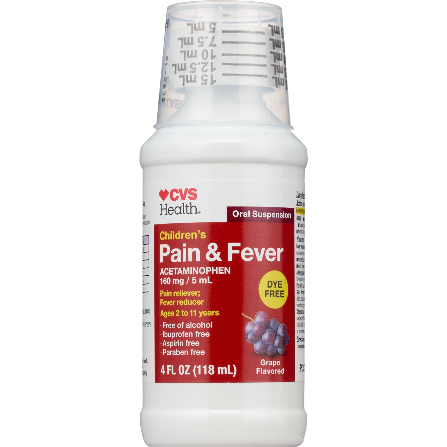 slide 2 of 5, CVS HEALTH Cvs Children's Pain & Fever Dye Free Grape, 4 oz