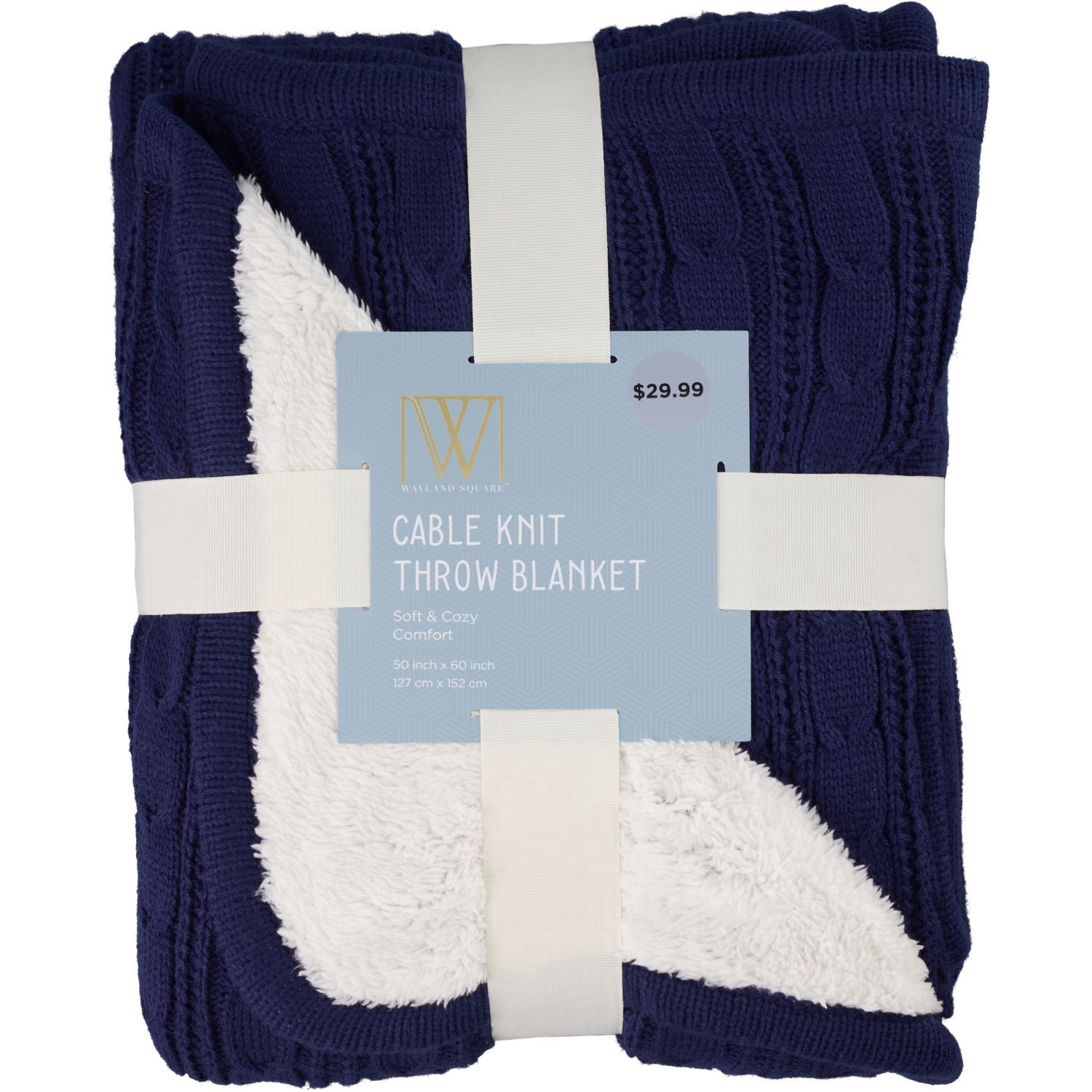 slide 1 of 1, Fall Fest Cable Knit Sherpa Blanket, 50 In X 60 In, Navy, 1 ct