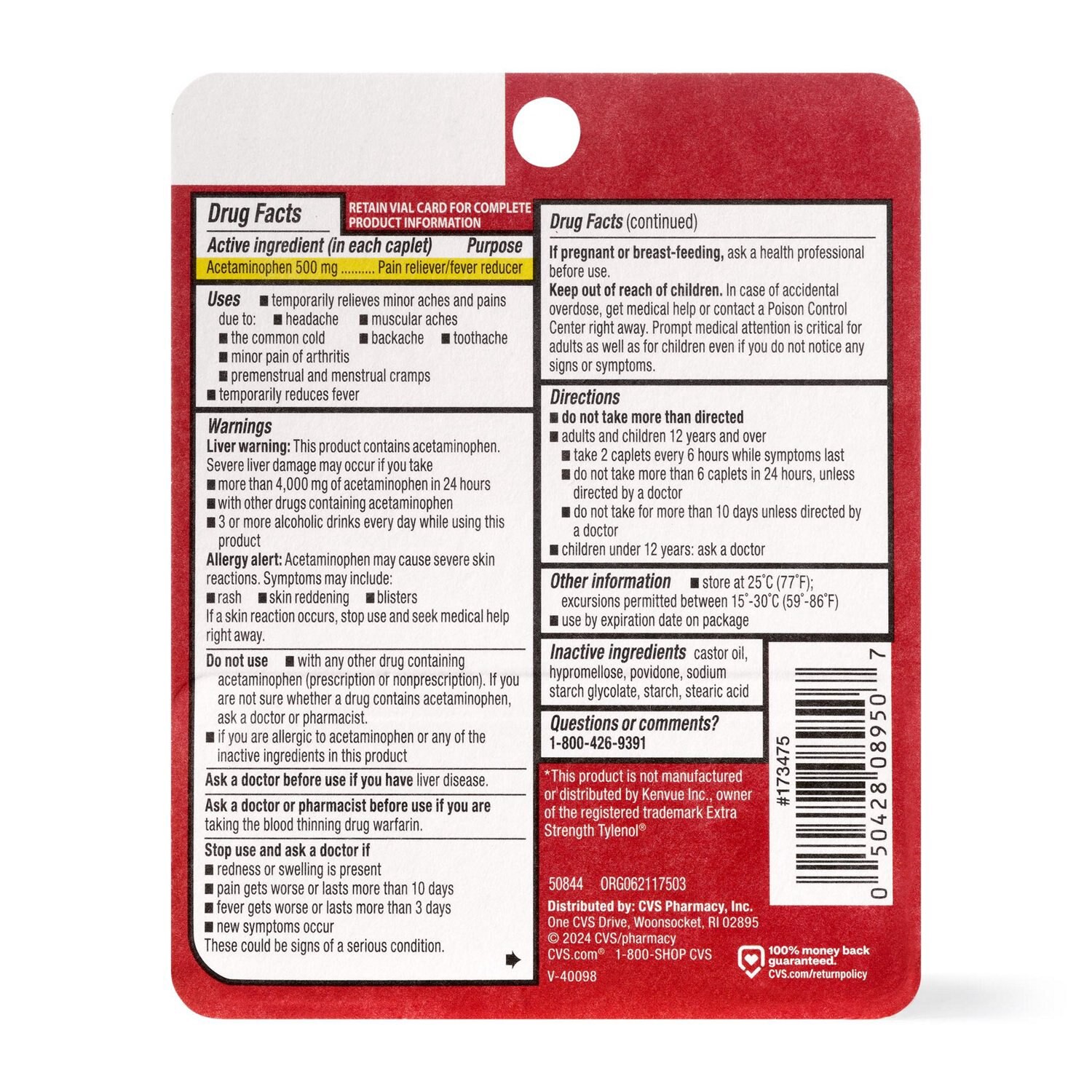 slide 2 of 5, Cvs Health Extra Strength Acetaminophen Pain Reliever & Fever Reducer 500 Mg Caplets, 10 Ct, 10 ct