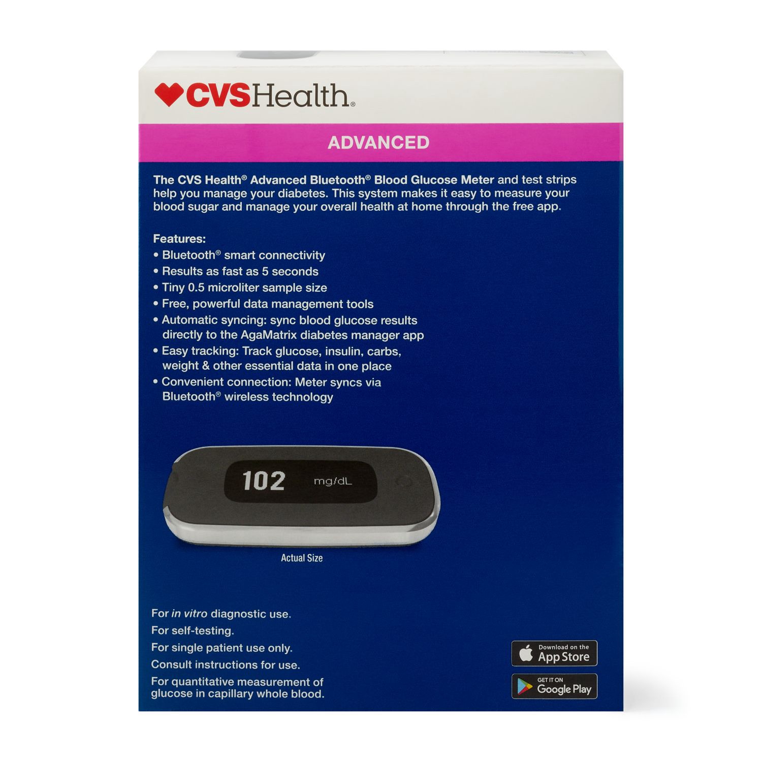 slide 5 of 10, Cvs Health Bluetooth Blood Glucose Meter, 1 ct