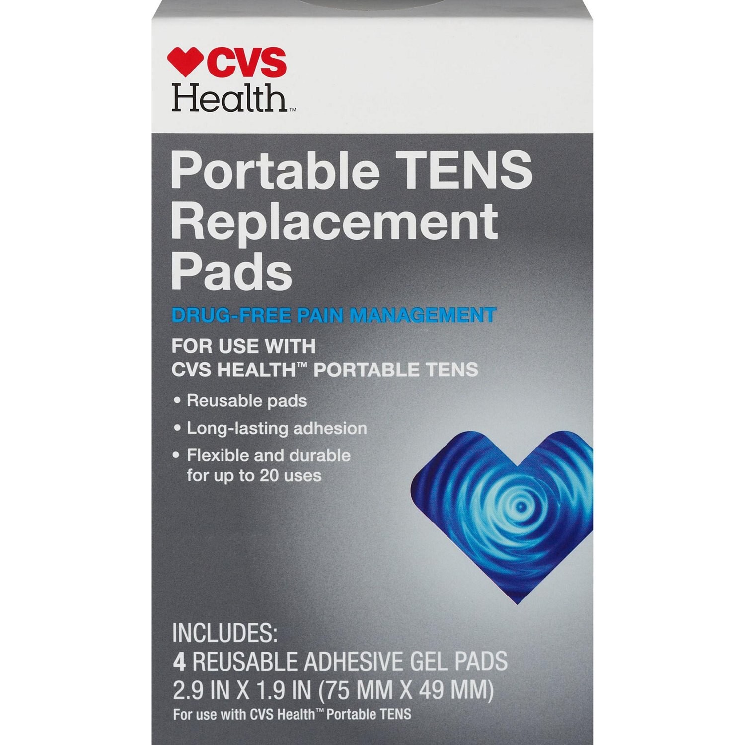 slide 3 of 3, Cvs Health Portable Tens Replacement Pads, 4ct, 4 ct