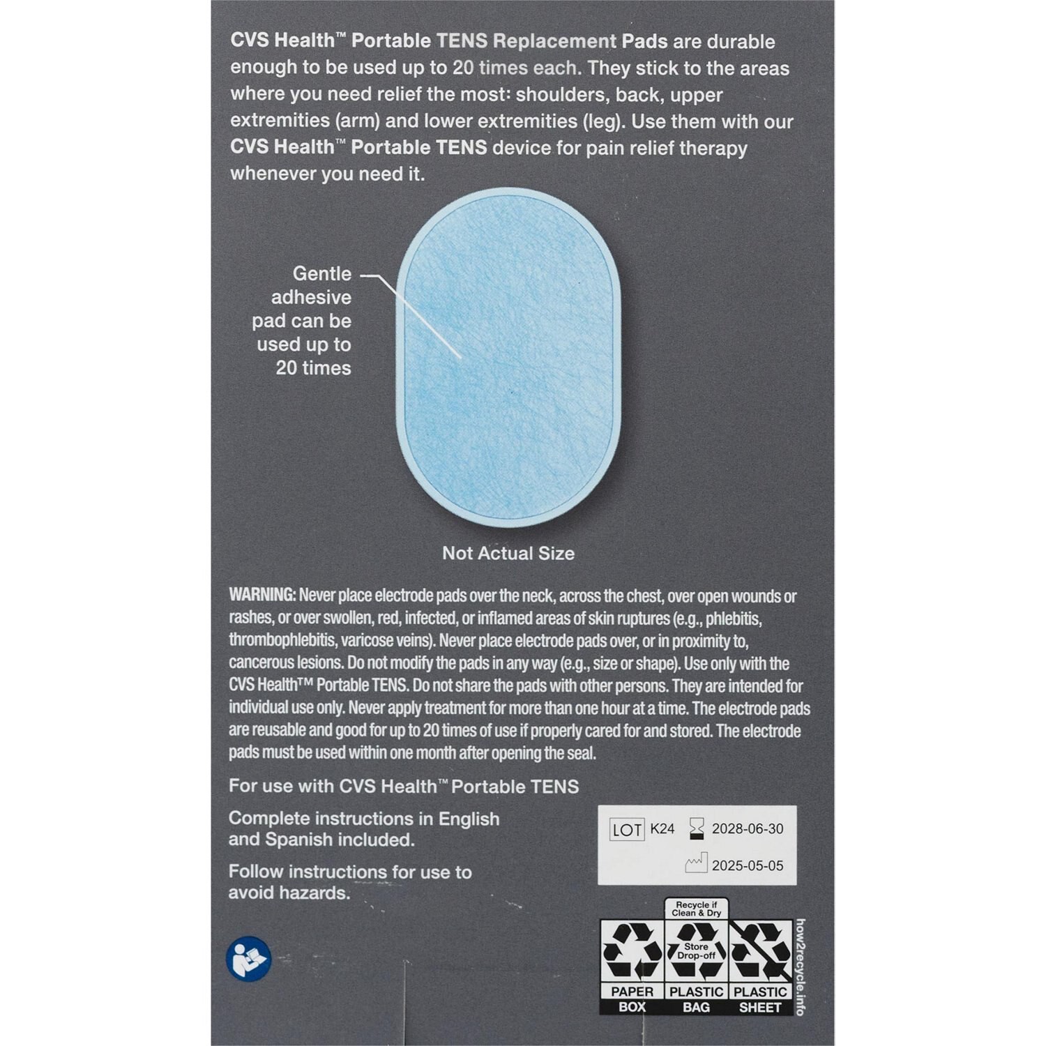 slide 2 of 3, Cvs Health Portable Tens Replacement Pads, 4ct, 4 ct