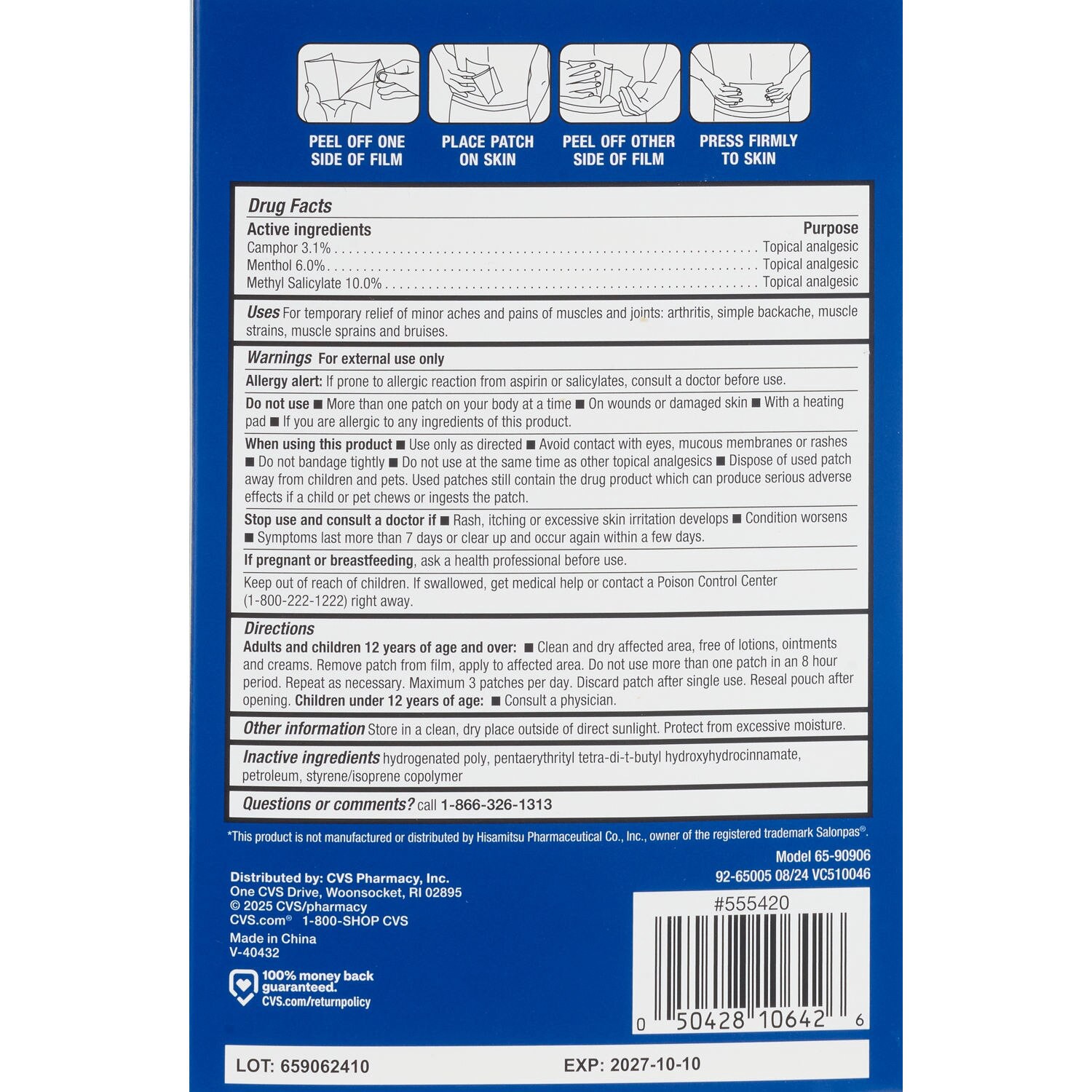 slide 2 of 2, Cvs Health Pain Relief Patch, 6 ct