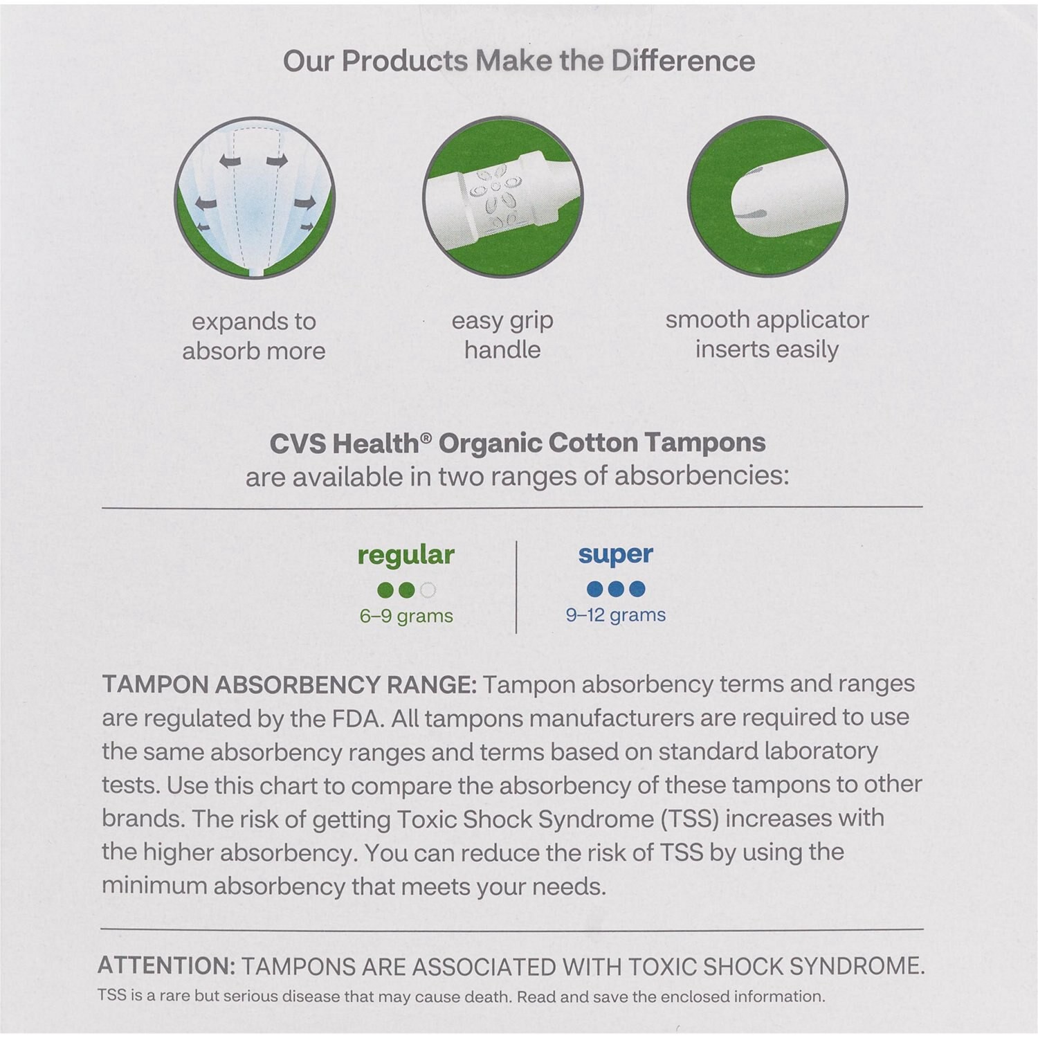 slide 6 of 6, Cvs Health Organic Cotton Regular/super, 32 Ct, 32 ct