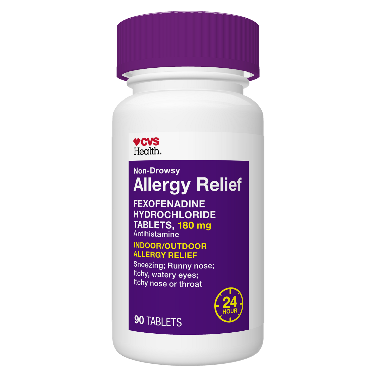 slide 3 of 8, Cvs Health 24Hr Non Drowsy Allergy Relief Fexofenadine Hcl Tablets, 90 Ct, 90 ct
