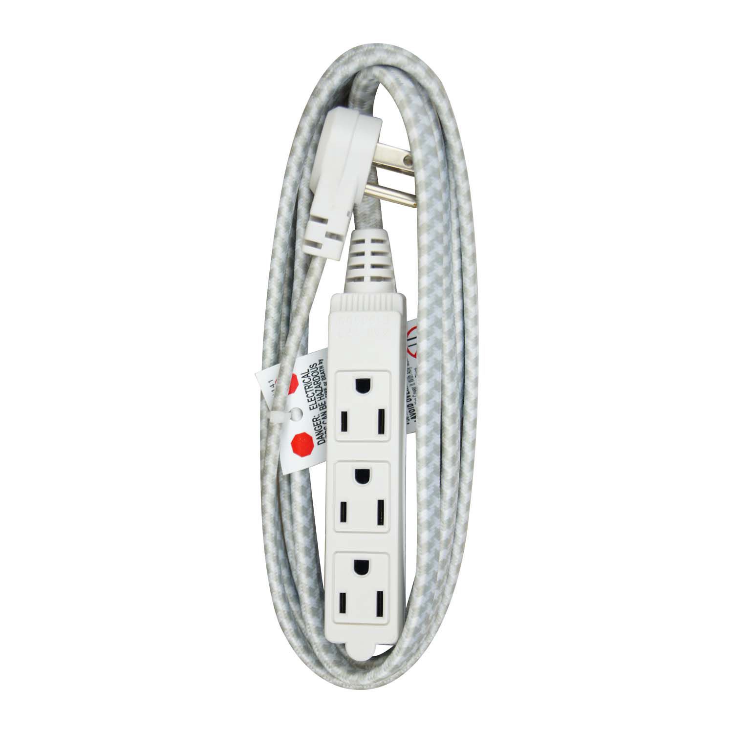 slide 3 of 3, TOTAL HOME 8Ft Braided Indoor 3Ol Extension Cord, 1 ct