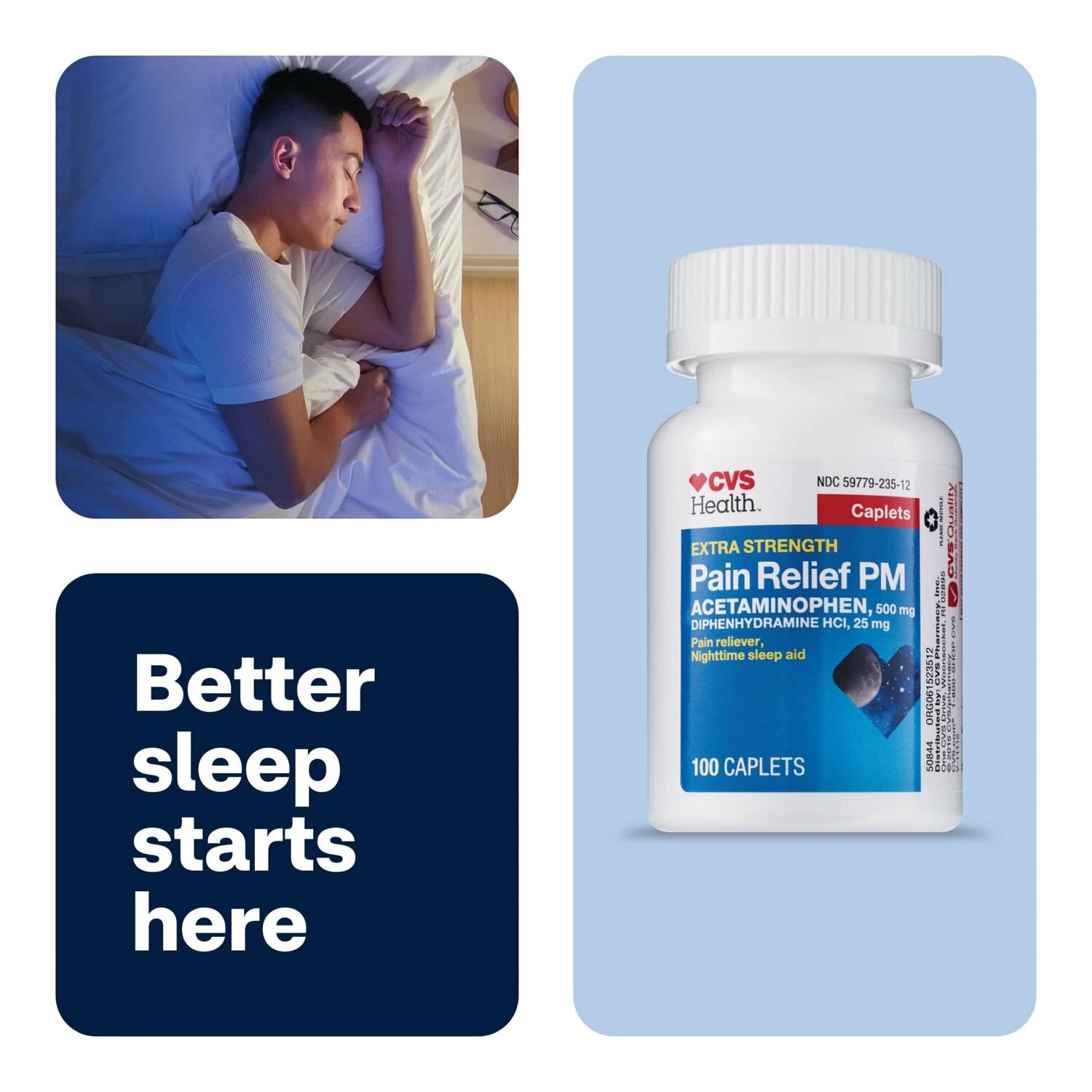 slide 8 of 9, Cvs Health Extra Stength Acetaminophen Pm Pain Reliever & Nighttime Sleep-Aid Caplets, 100 Ct, 100 ct