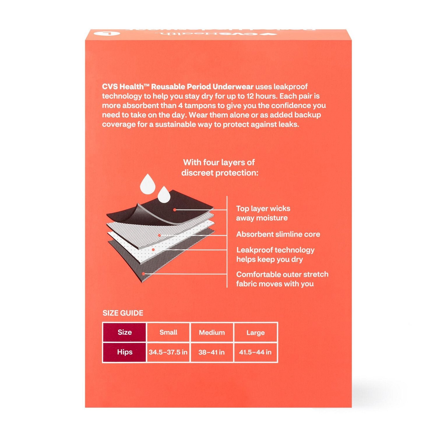 slide 3 of 4, Cvs Health Reuseable Period Underwear, Size L, 1 Ct, 1 ct
