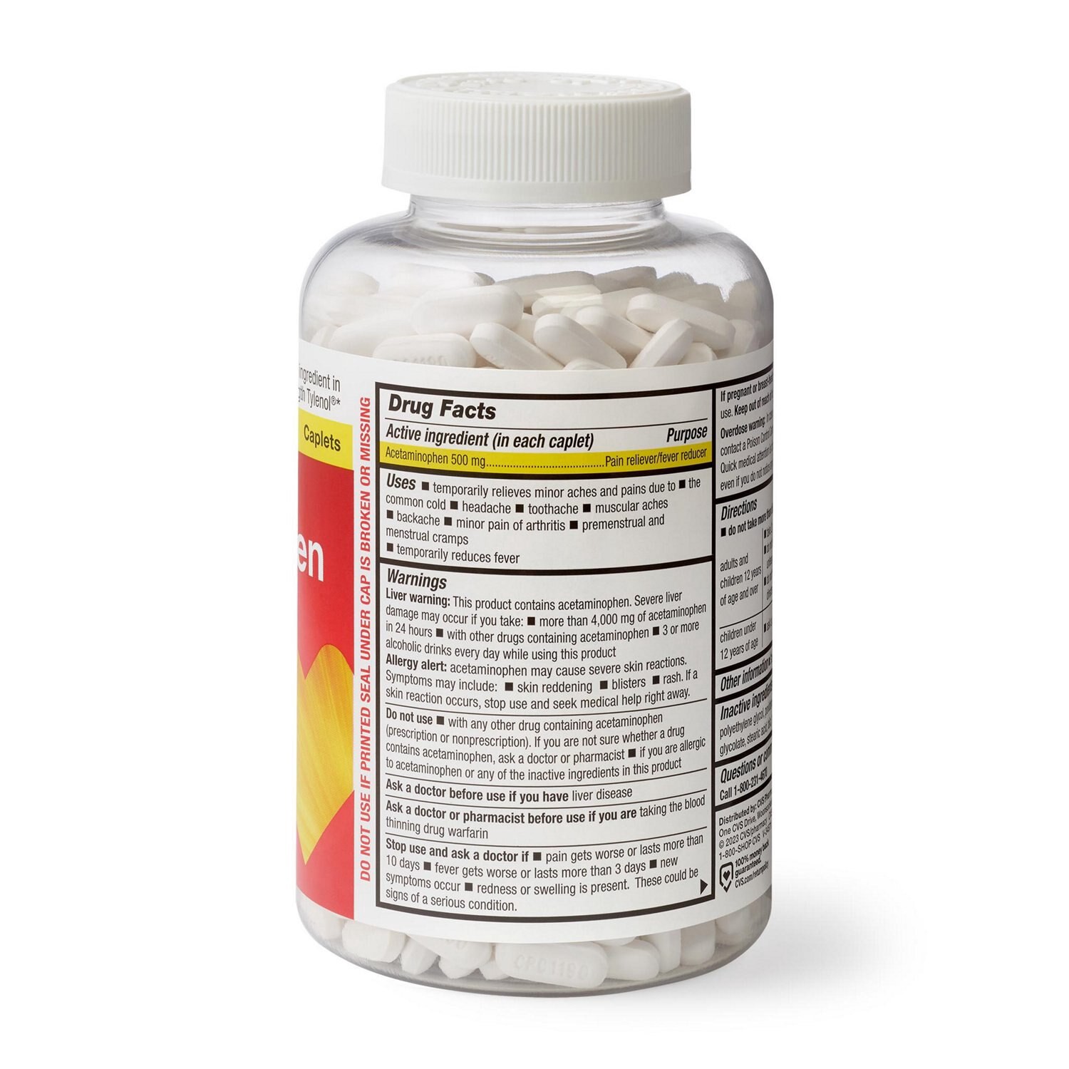 slide 4 of 6, Cvs Health Extra Strength Acetaminophen Pain Relief 500 Mg Caplets, 1000 Ct, 500 ct