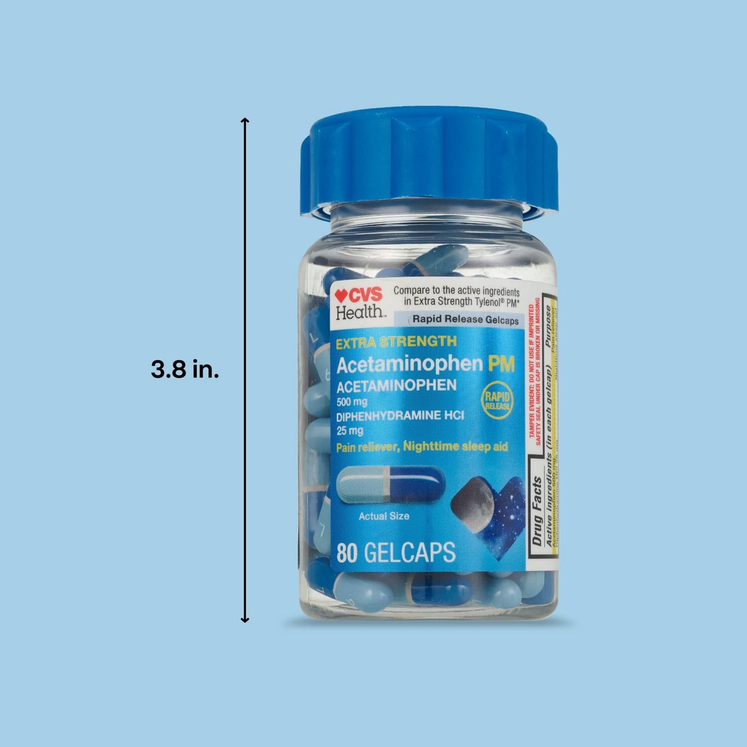 slide 8 of 8, Cvs Health Extra Stength Acetaminophen Pm Pain Reliever & Nighttime Sleep-Aid Gelcaps, 80 Ct, 80 ct