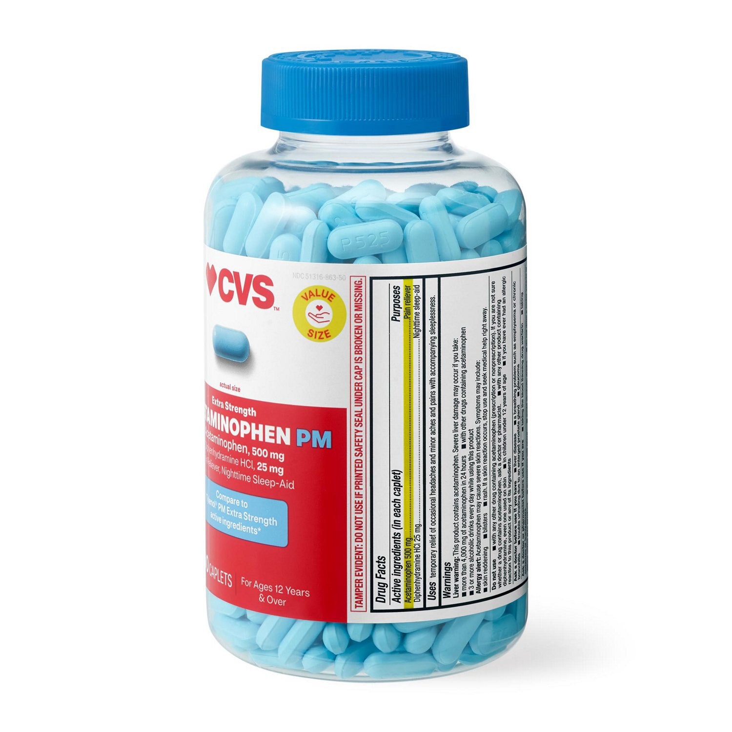 slide 4 of 6, Cvs Health Extra Stength Acetaminophen Pm Pain Reliever & Nighttime Sleep-Aid Caplets, 500 Ct, 500 ct
