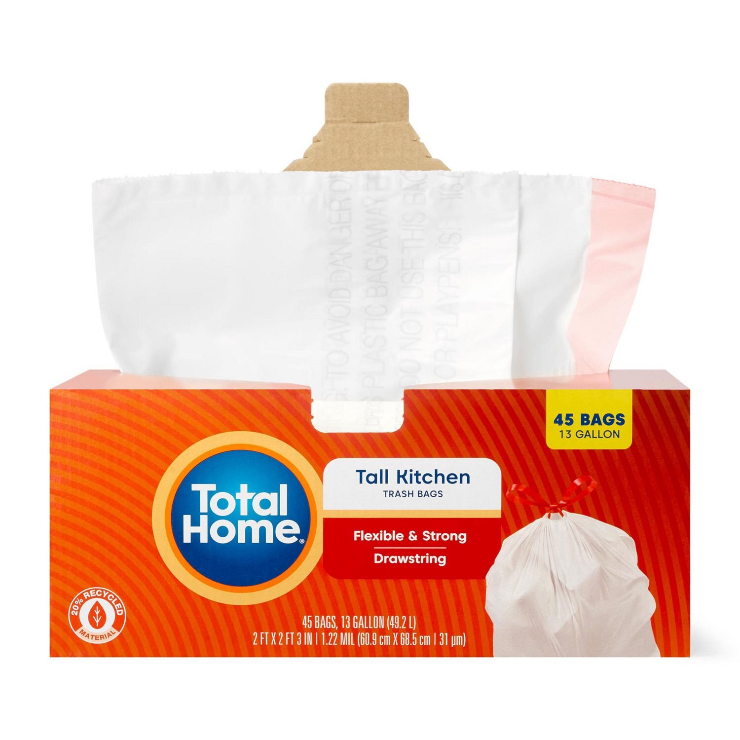 slide 3 of 5, Total Home Drawstring Tall Kitchen Trash Bags, 13 Gal, 45 ct