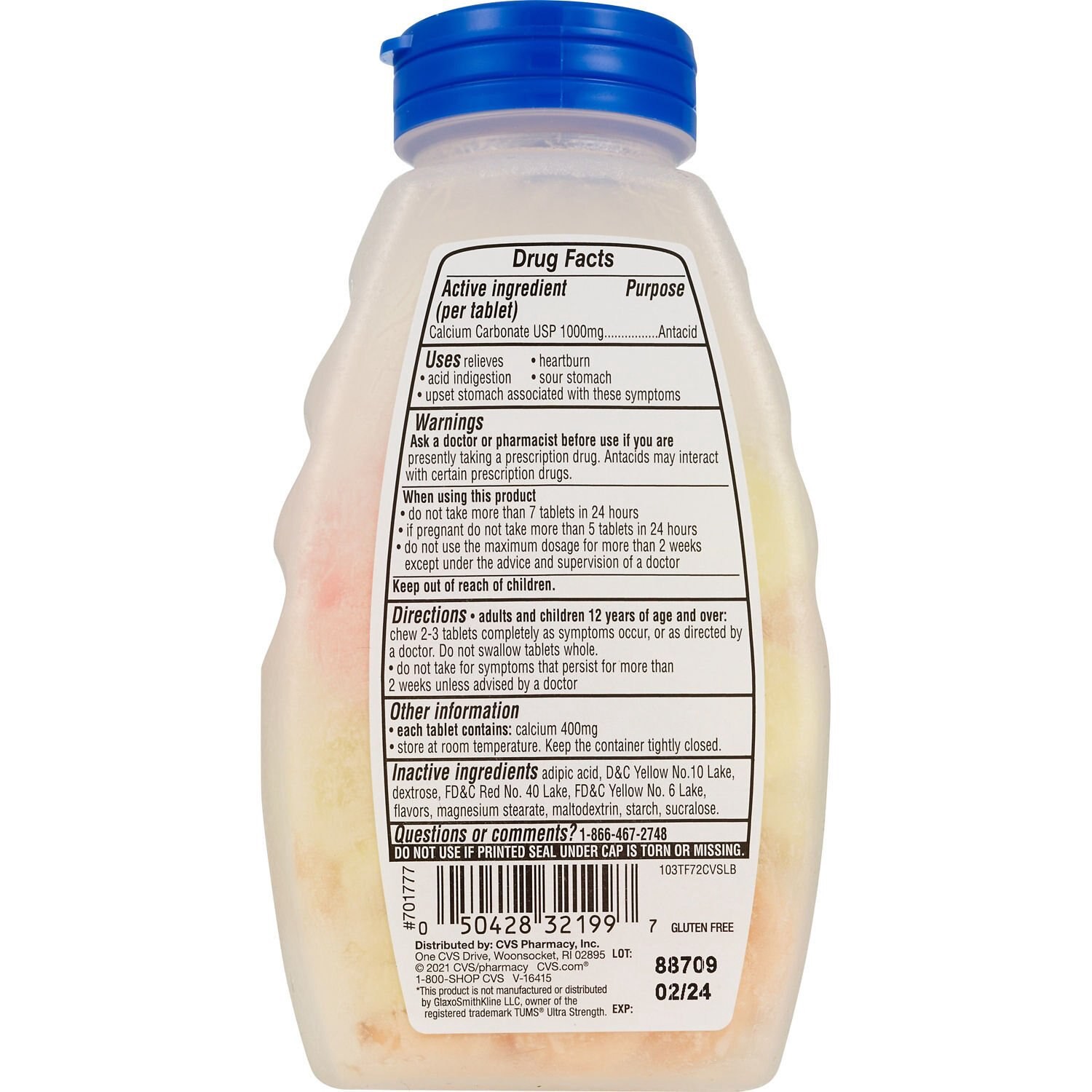 slide 2 of 3, Cvs Health Antacid Chewable Tablets, Tropical Fruit, 72 Ct, 72 ct