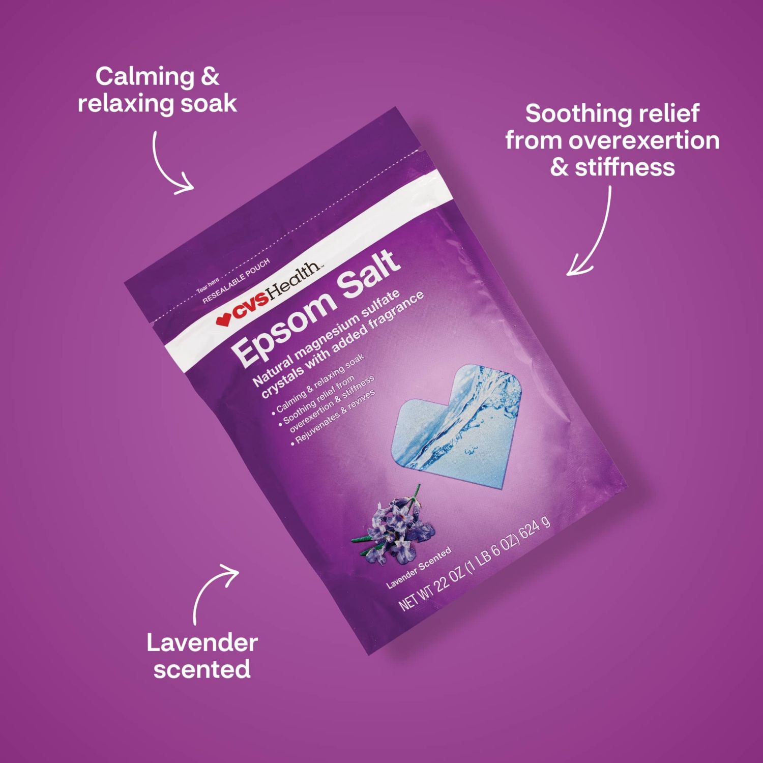 slide 5 of 8, CVS Health Epsom Salt, Lavender, 22 Oz, 1 ct