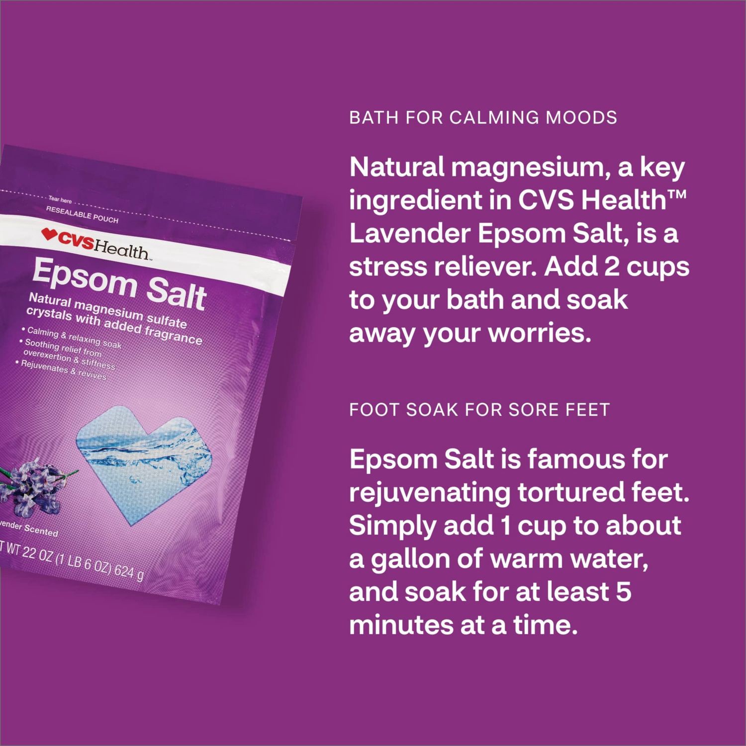 slide 8 of 8, CVS Health Epsom Salt, Lavender, 22 Oz, 1 ct