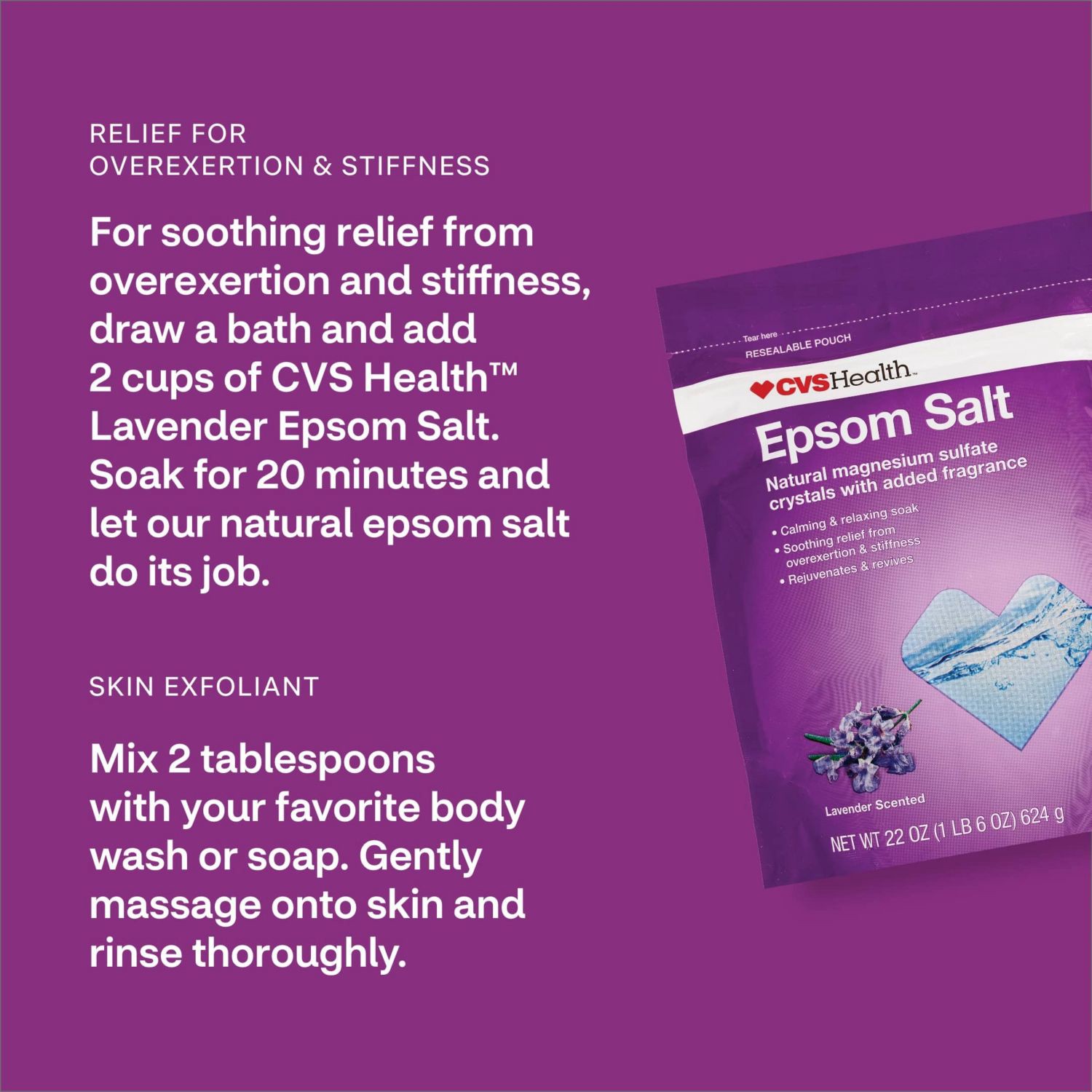 slide 6 of 8, CVS Health Epsom Salt, Lavender, 22 Oz, 1 ct