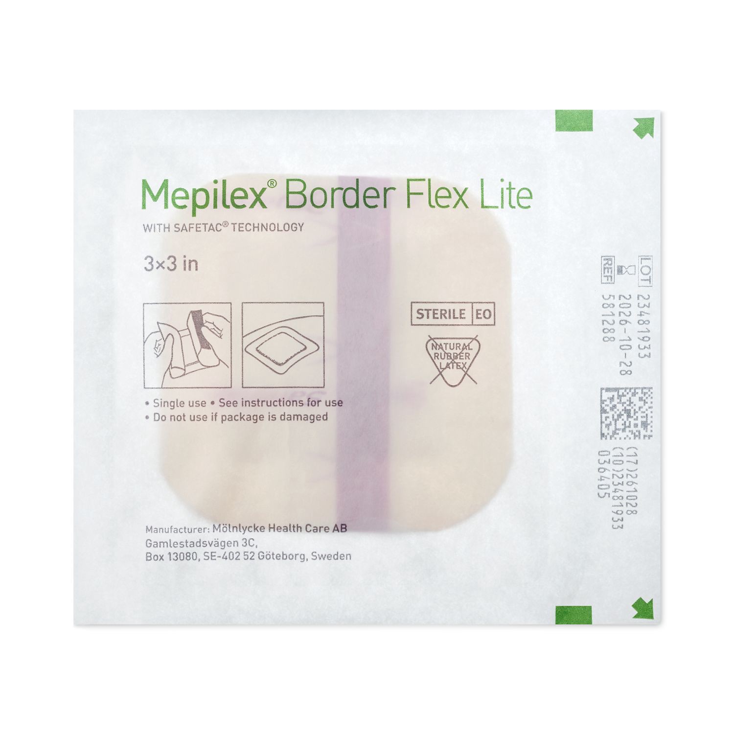 slide 3 of 7, CVS Health Mepilex Border Lite Foam Adhesive Sterile Dressings, 3 In X 3 In, 3 Ct, 3 ct