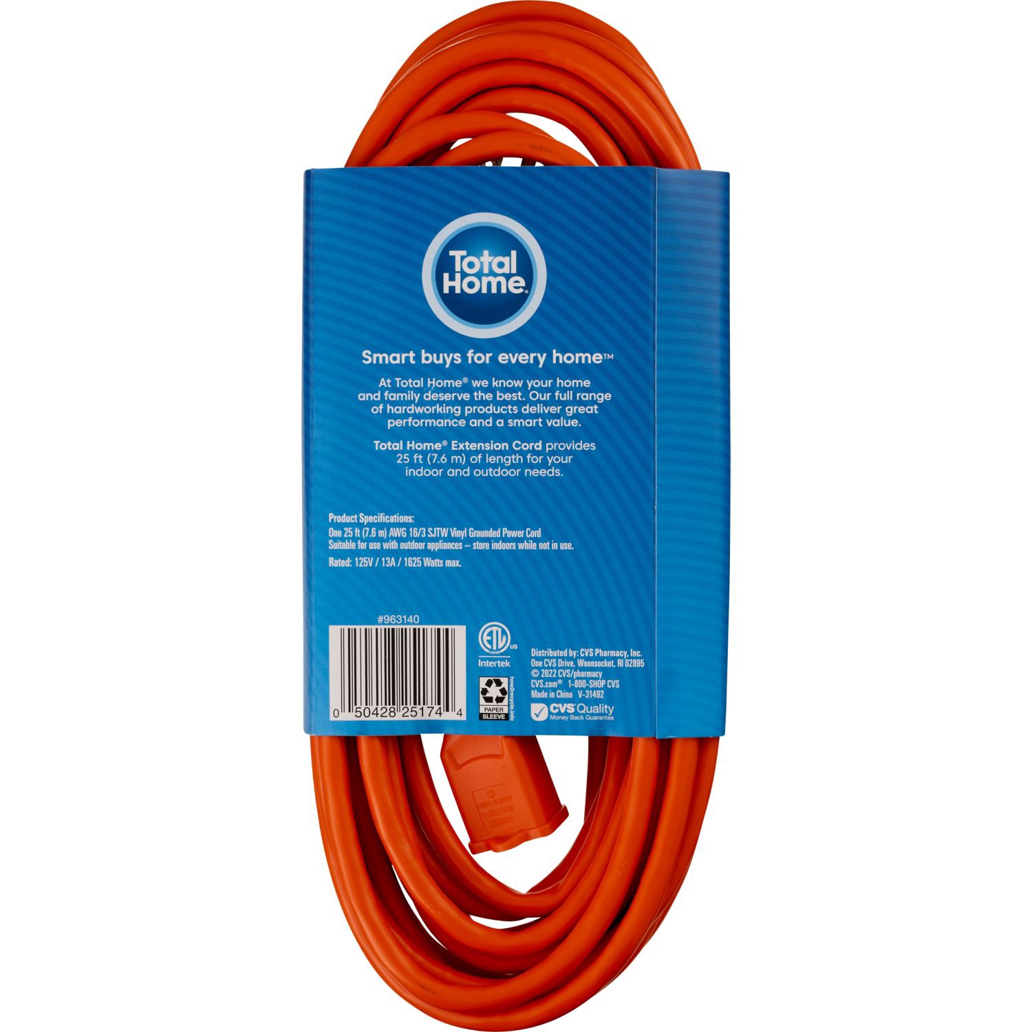 slide 3 of 3, Total Home 25 Foot Grounded Power Cord, 1 ct