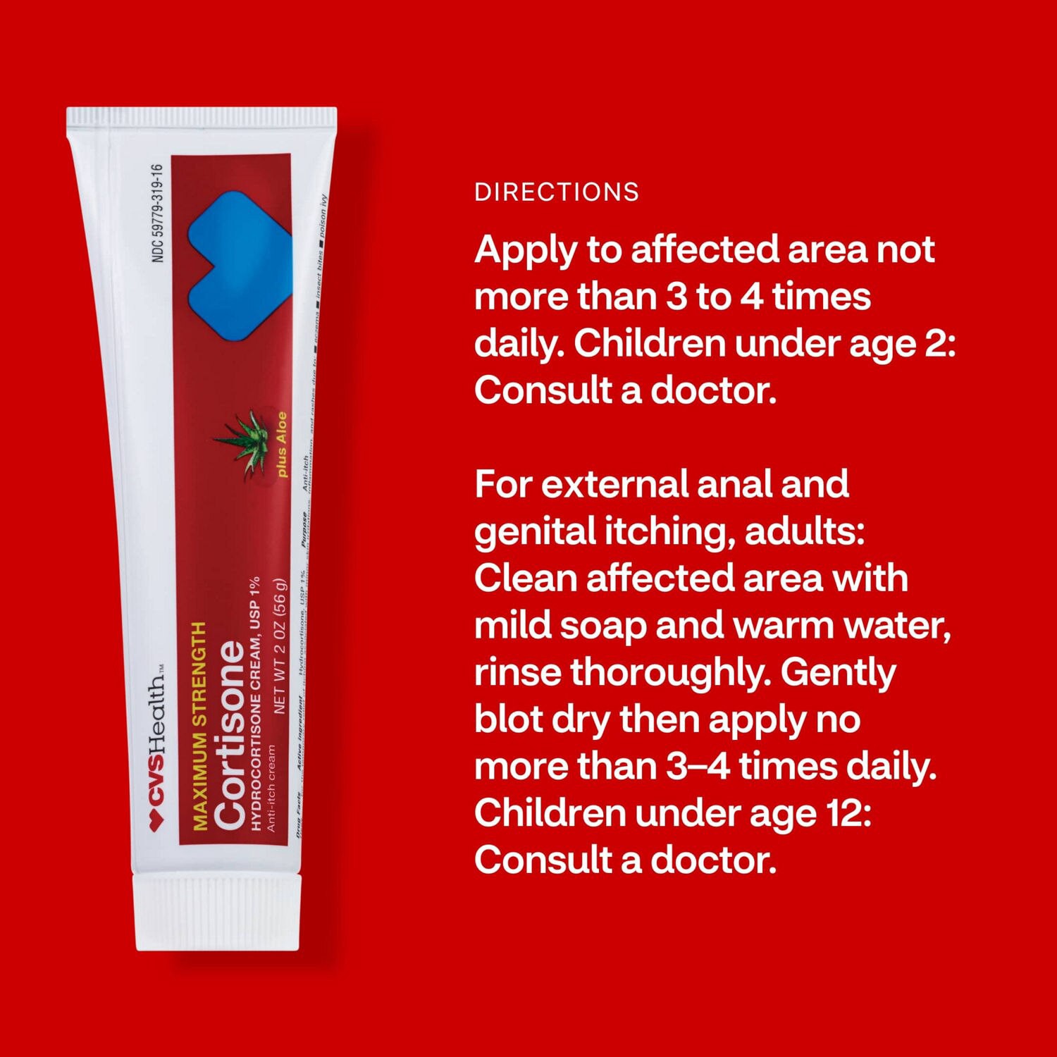 slide 8 of 8, CVS Health Maximum Strength Cortisone Anti-Itch Cream Plus Aloe, 2 Oz, 1 ct
