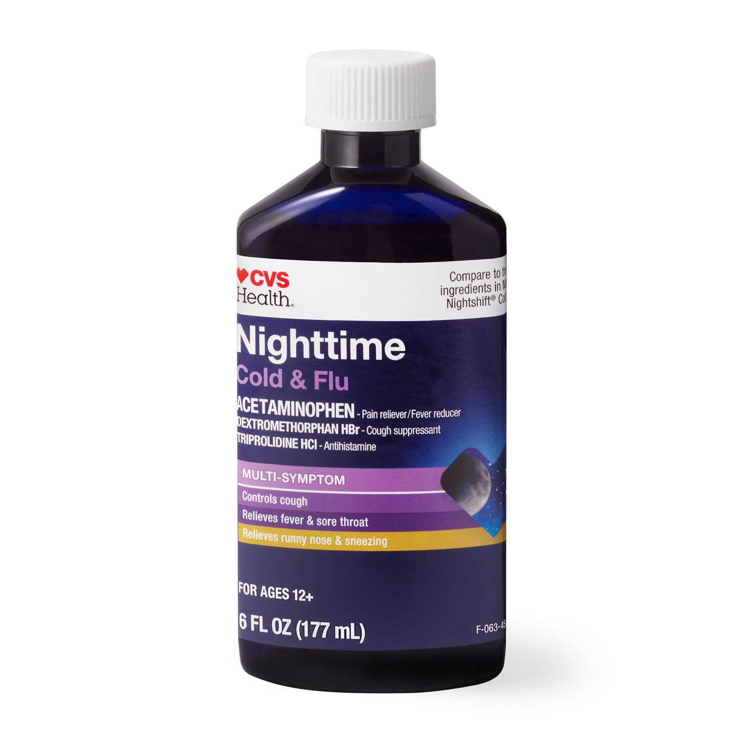 slide 3 of 8, CVS Health Nighttime Cold & Flu Multi-Symptom Relief Liquid, 6 Oz, 1 ct