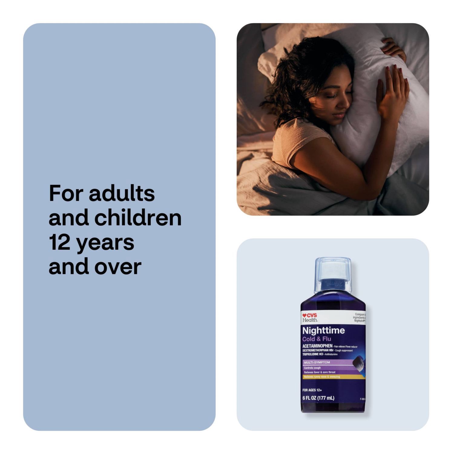 slide 7 of 8, CVS Health Nighttime Cold & Flu Multi-Symptom Relief Liquid, 6 Oz, 1 ct