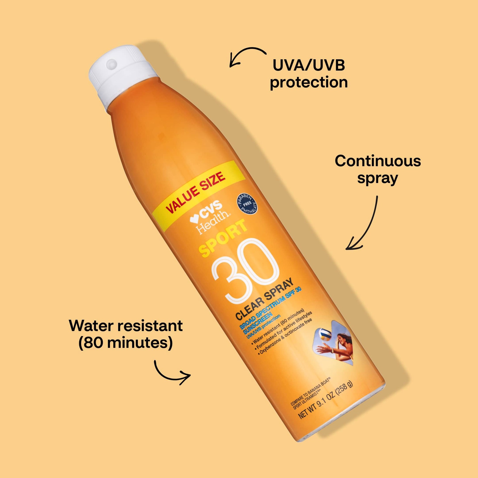 slide 8 of 9, CVS Health Sport Clear Broad Spectrum Sunscreen Spray 6 Oz, Spf 30, 1 ct
