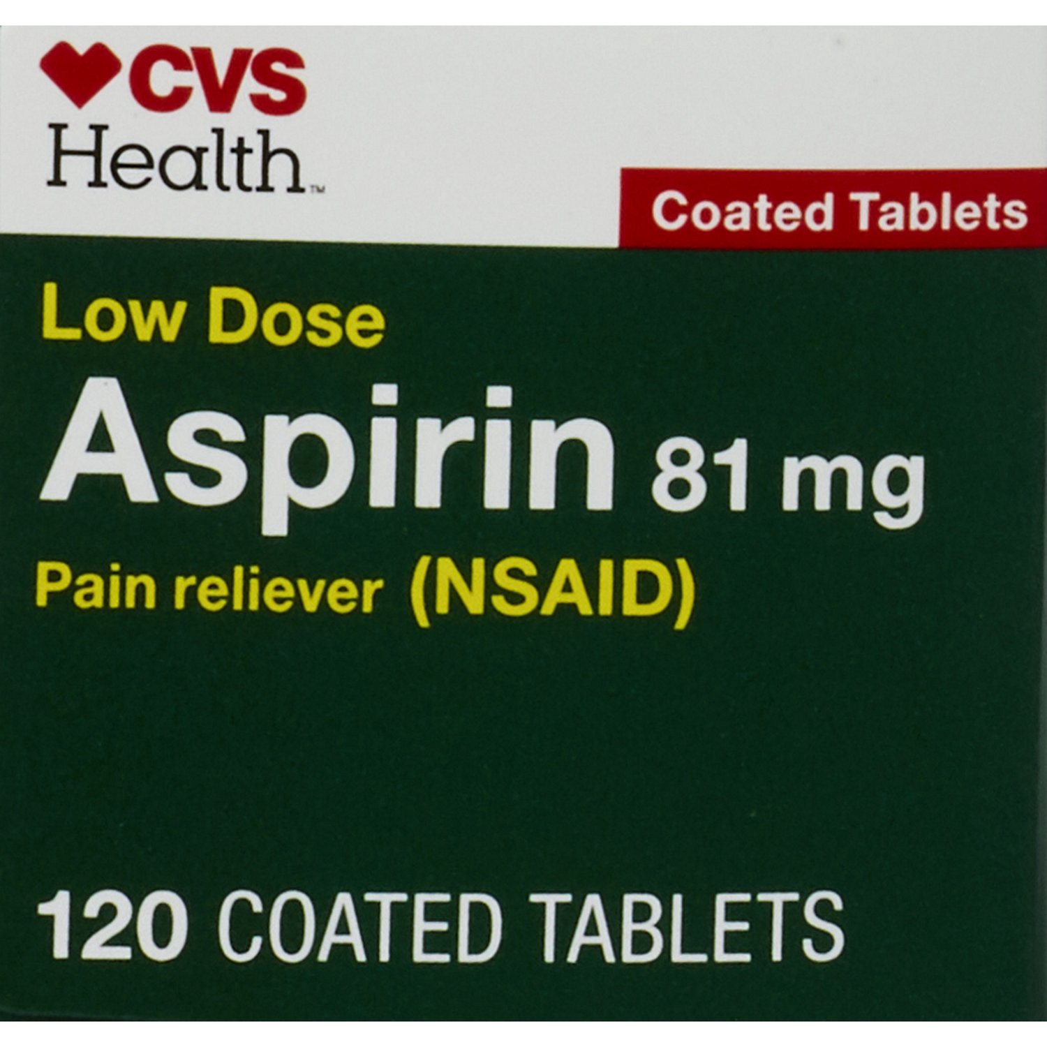 slide 5 of 7, Cvs Health Low Strength Aspirin 81 Mg Enteric Coated Tablets, 120 Ct, 1 ct