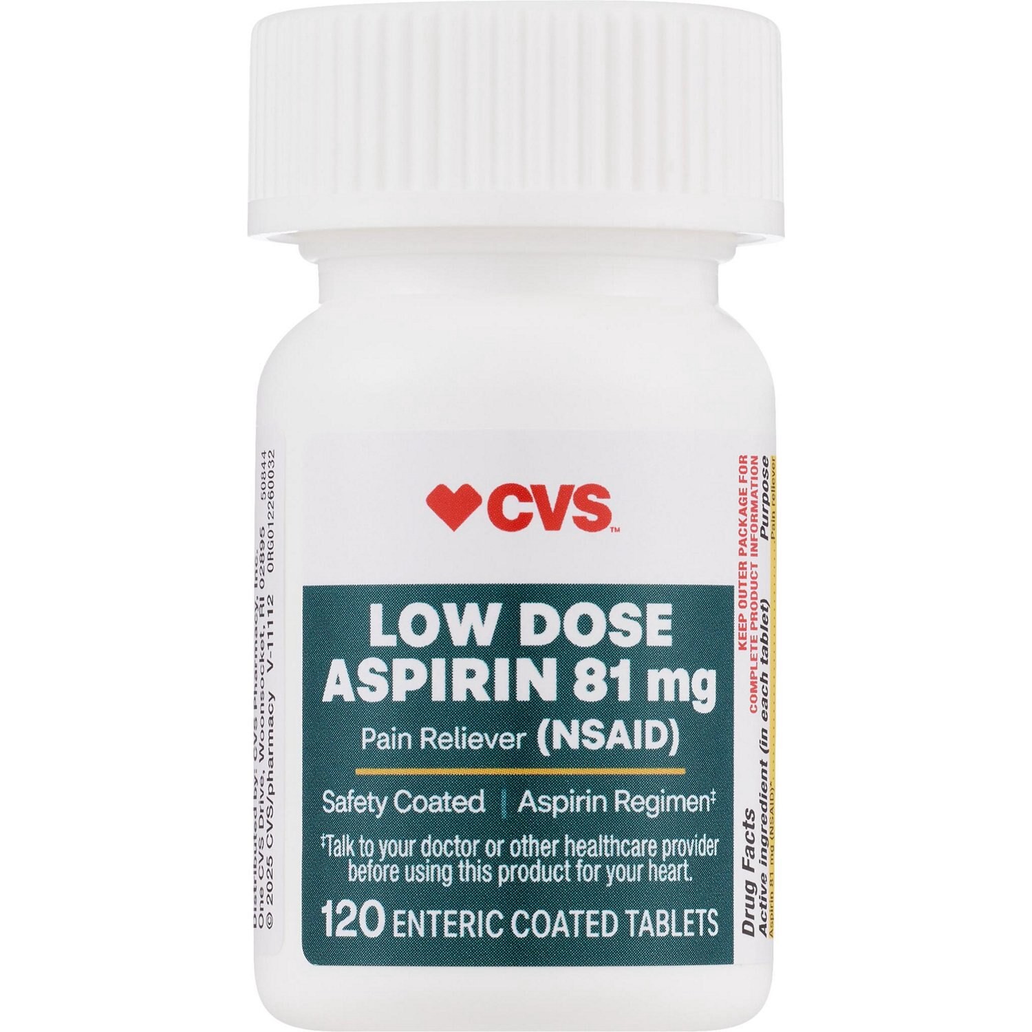 slide 4 of 7, Cvs Health Low Strength Aspirin 81 Mg Enteric Coated Tablets, 120 Ct, 1 ct